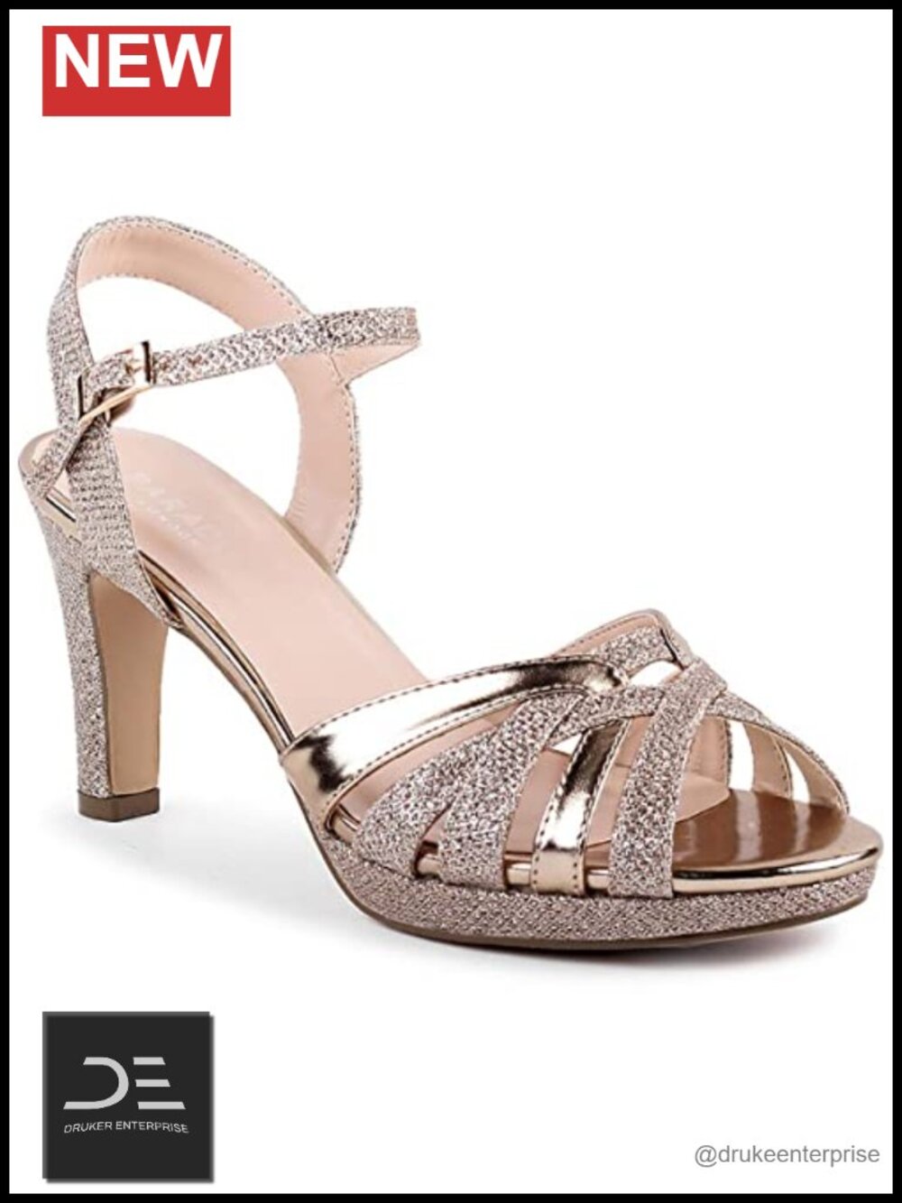 Women's Platform Sandals Adjustable Ankle Strap Block Heel Open Toe Glitter